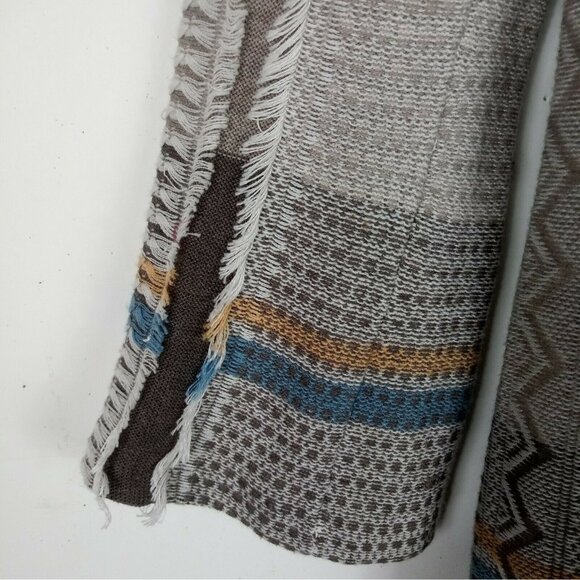 Nic + Zoe Open Fringe Cardigan Sweater SouthWestern Aztec Design Beige PP 2P - Picture 11 of 12